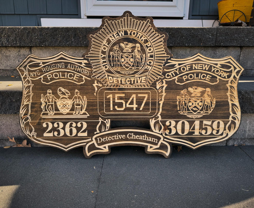 Personalized Wood Engraved Law Enforcement Badge Shield Patch Replica Plaque
