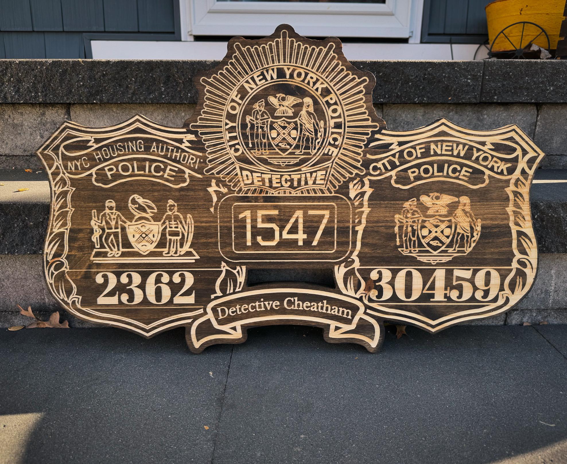 Personalized Wood Engraved NYPD Shield Badge Retirement Promotion Replica Plaque