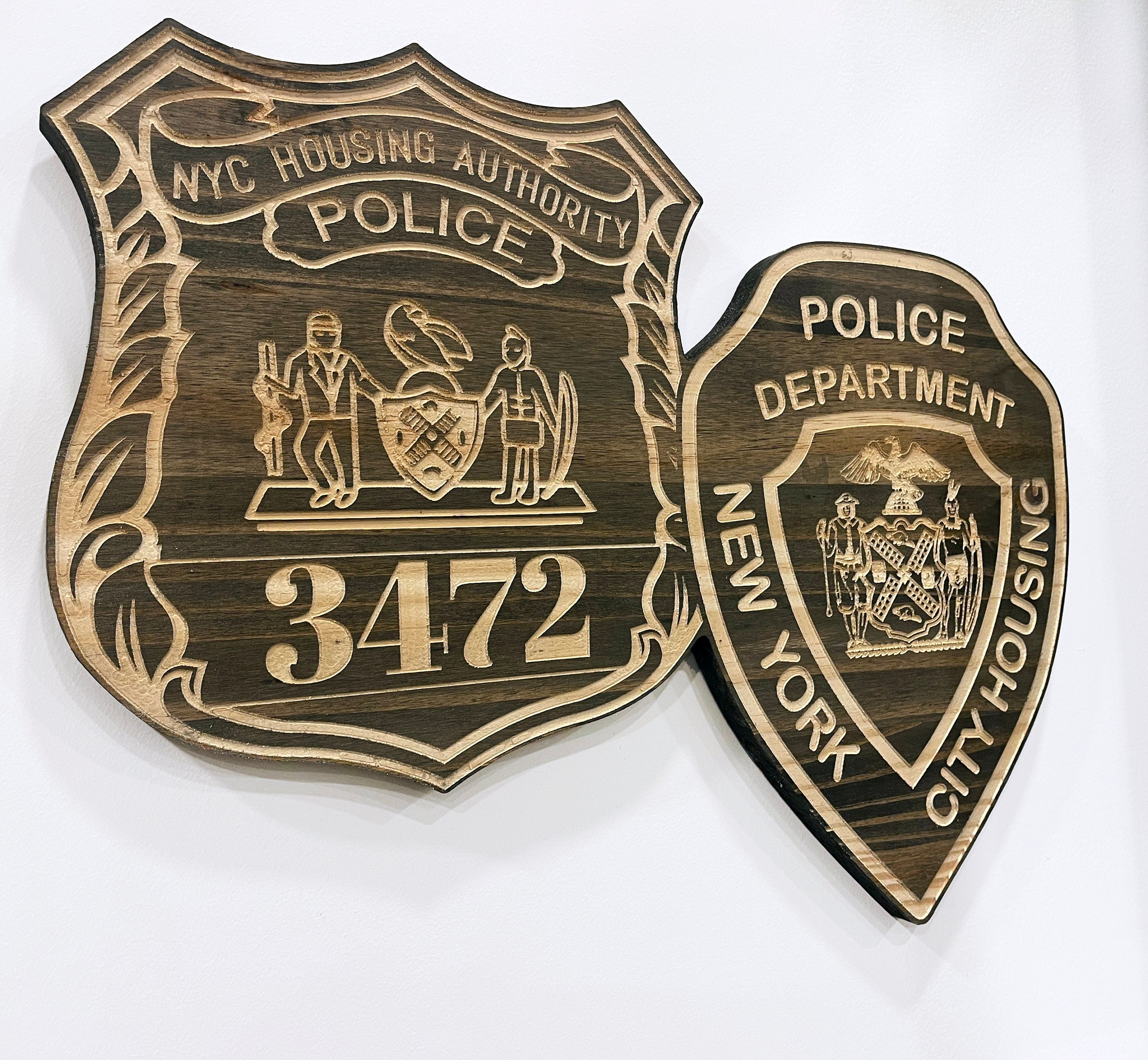 Personalized Wood Engraved Law Enforcement Badge Shield Patch Replica Plaque