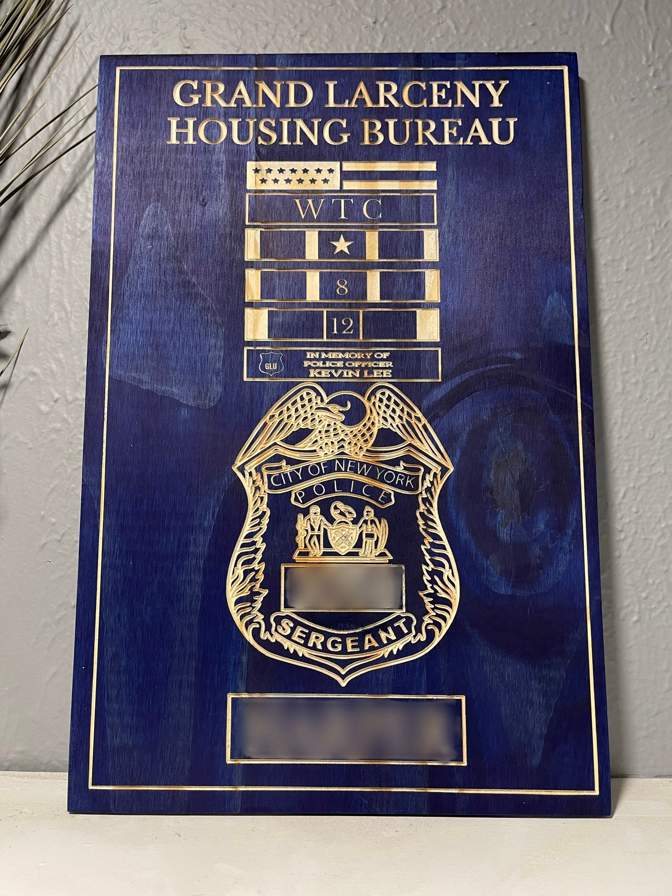Personalized NYPD, SCPD, NCPD, Any LEO Retirement Plaque Shield Backing Medal Breast Bar Engraving