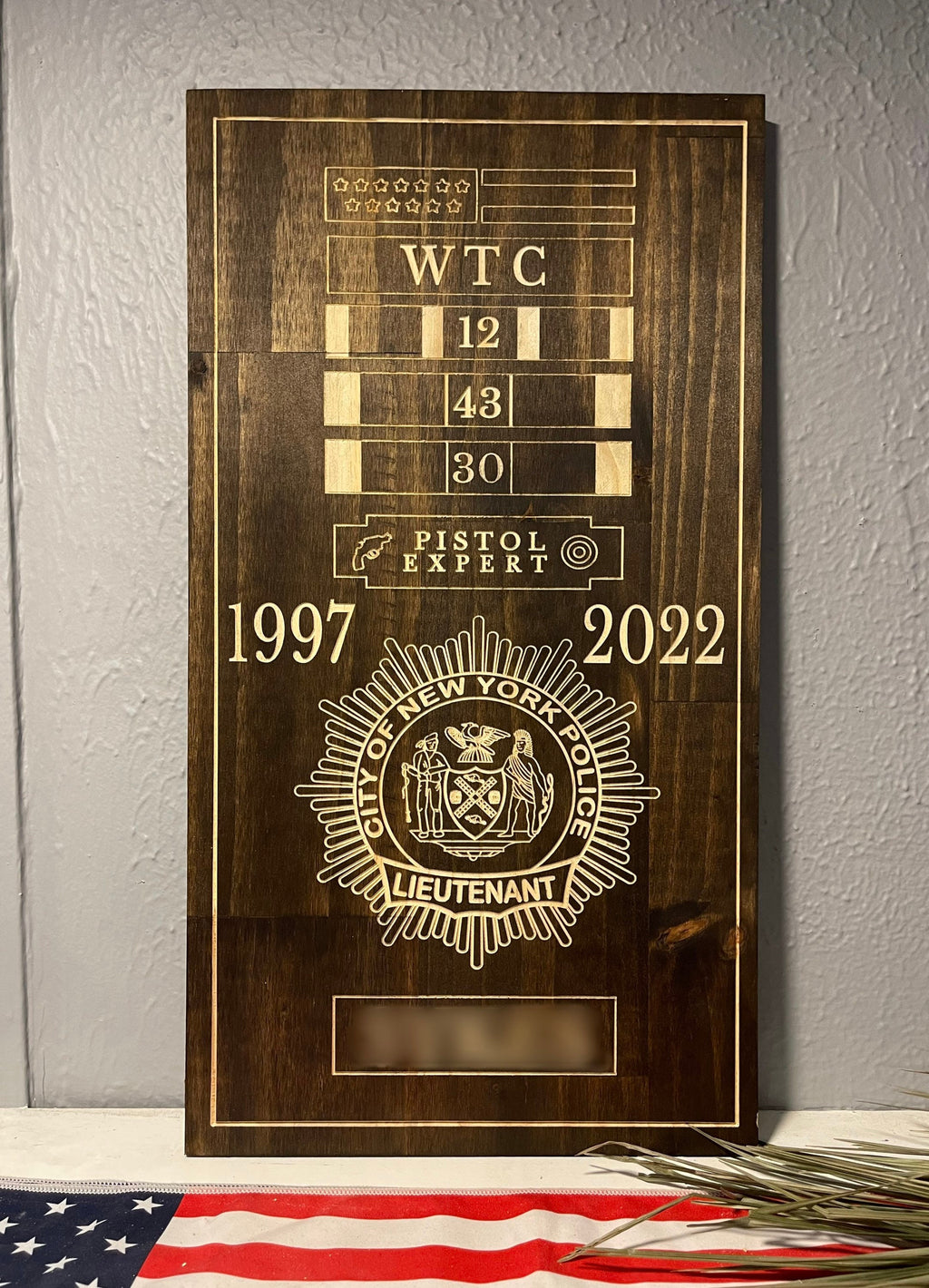 Personalized NYPD, SCPD, NCPD, Any LEO Retirement Plaque Shield Backing Medal Breast Bar Engraving
