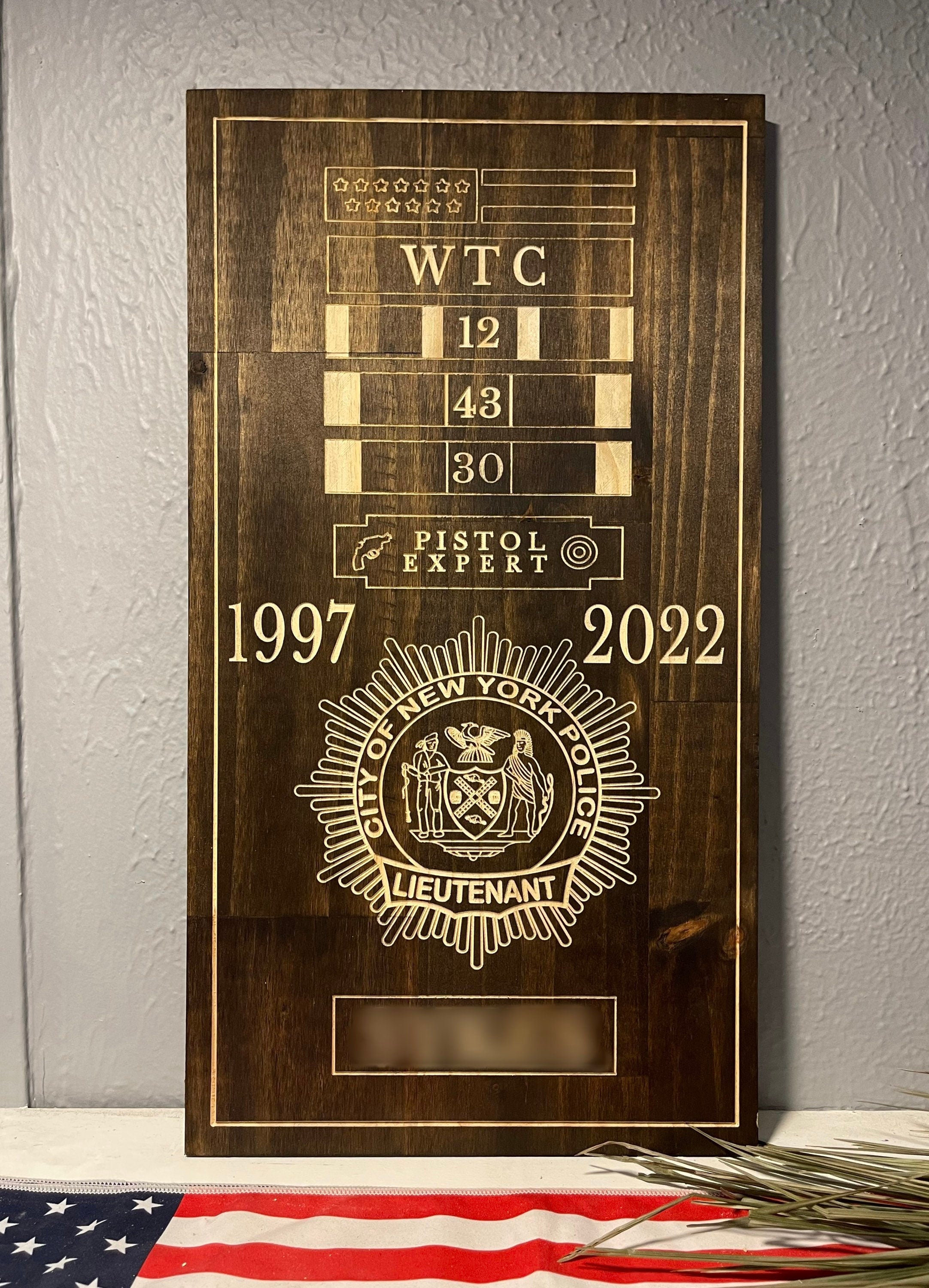 Personalized NYPD, SCPD, NCPD, Any LEO Retirement Plaque Shield Backing Medal Breast Bar Engraving