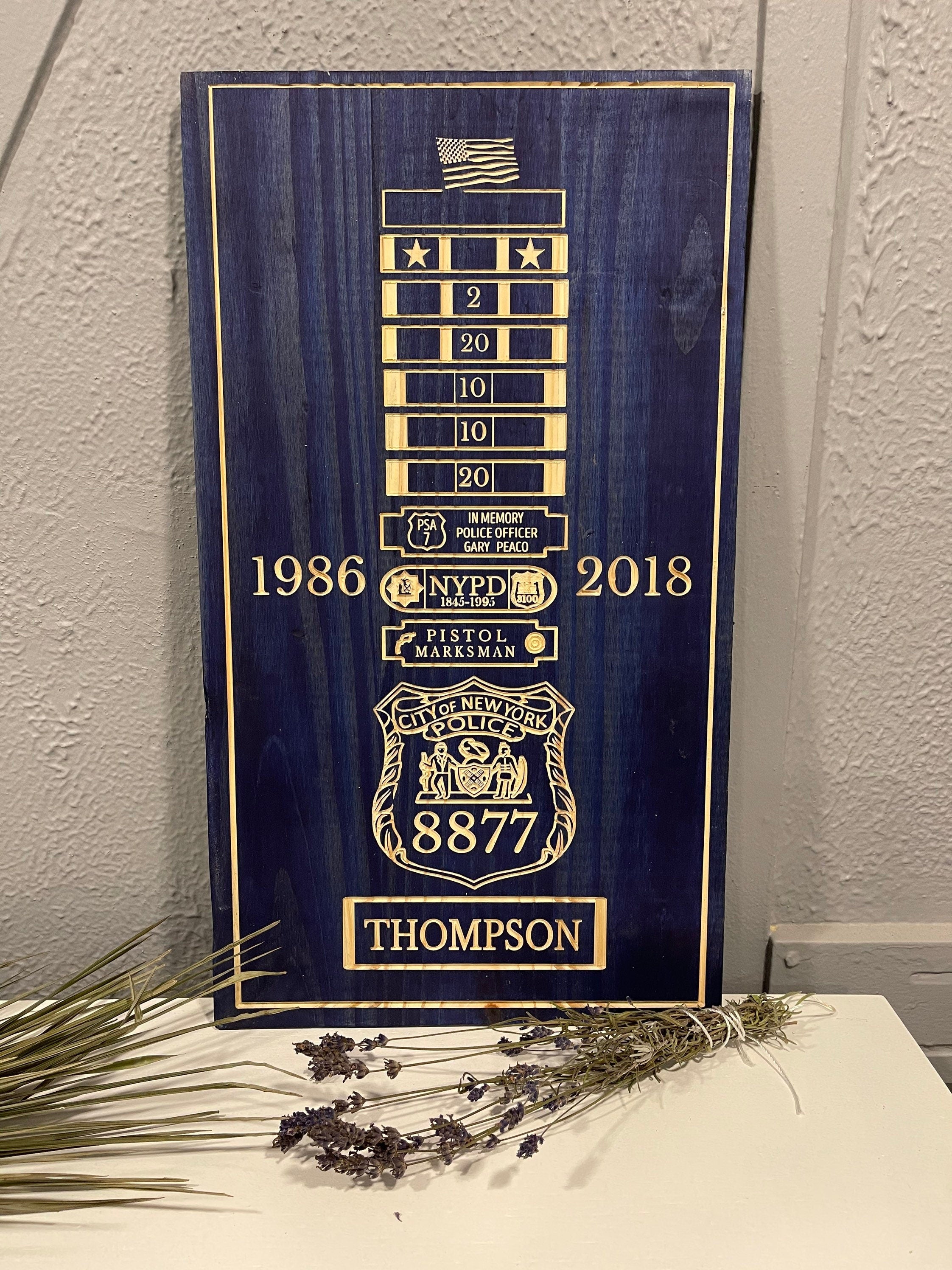 Personalized NYPD, SCPD, NCPD, Any LEO Retirement Plaque Shield Backing Medal Breast Bar Engraving