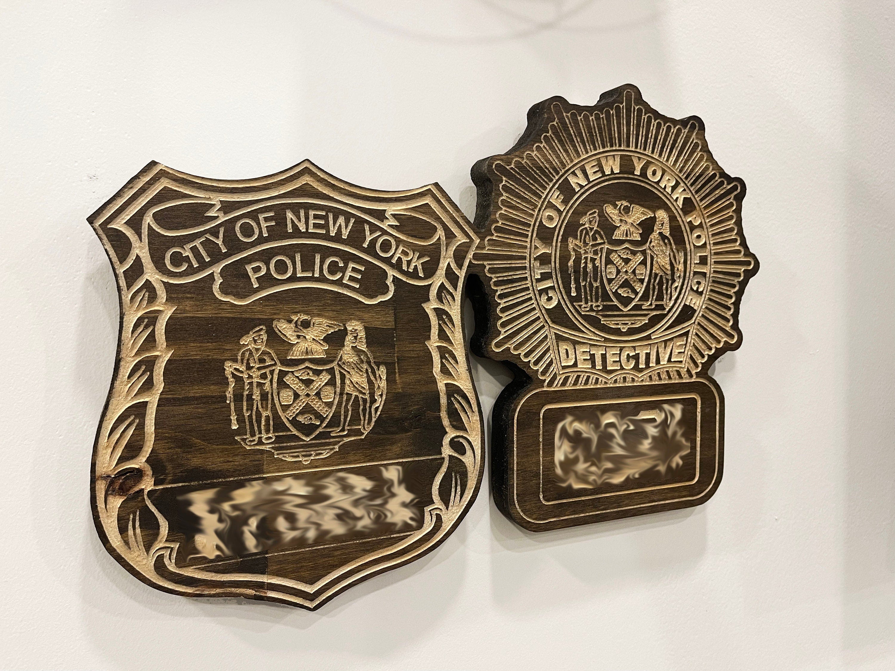Personalized Wood Engraved NYPD Shield Badge Retirement Promotion Replica Plaque