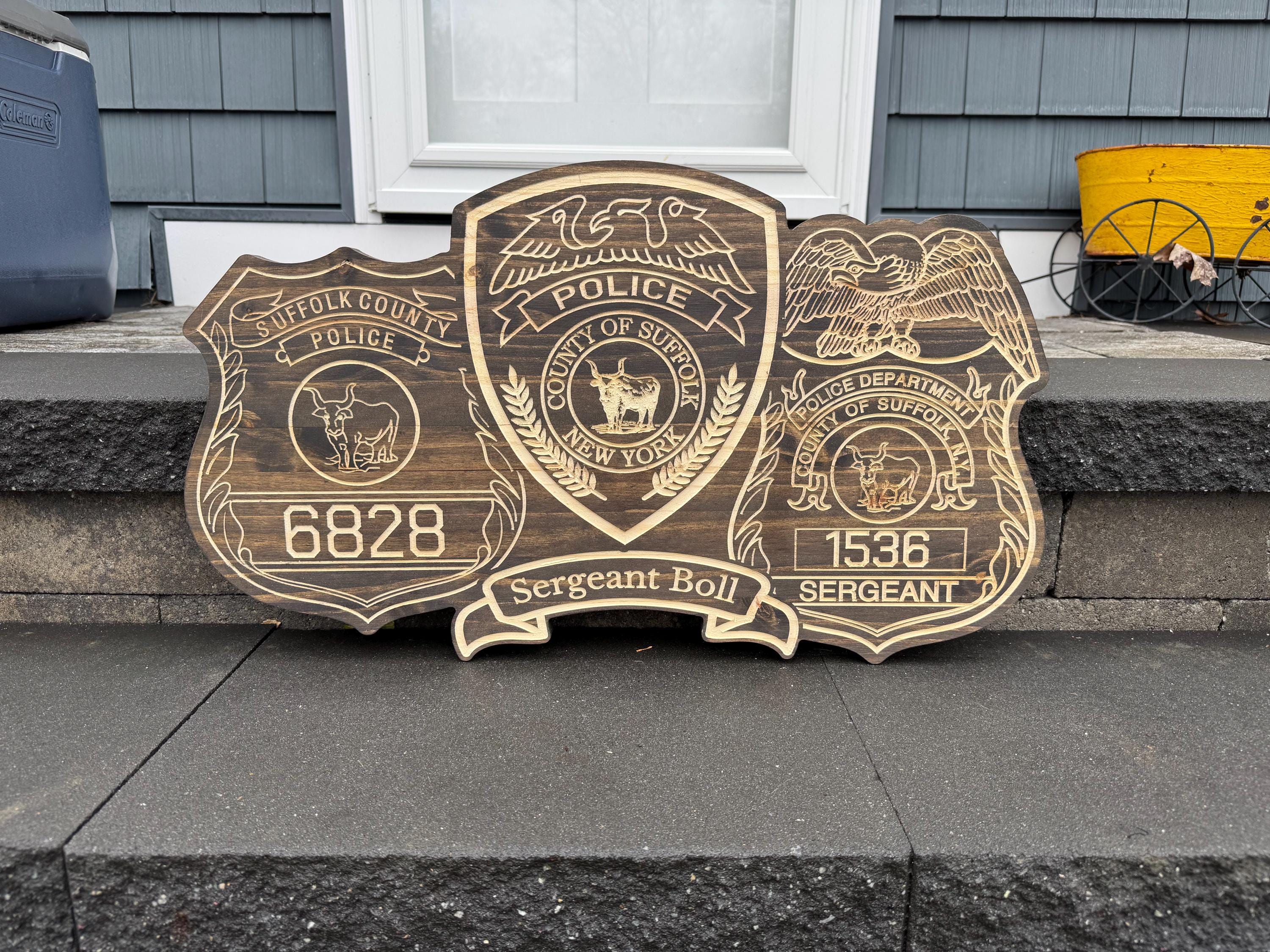 Personalized Wood Engraved NYPD Shield Badge Retirement Promotion Replica Plaque