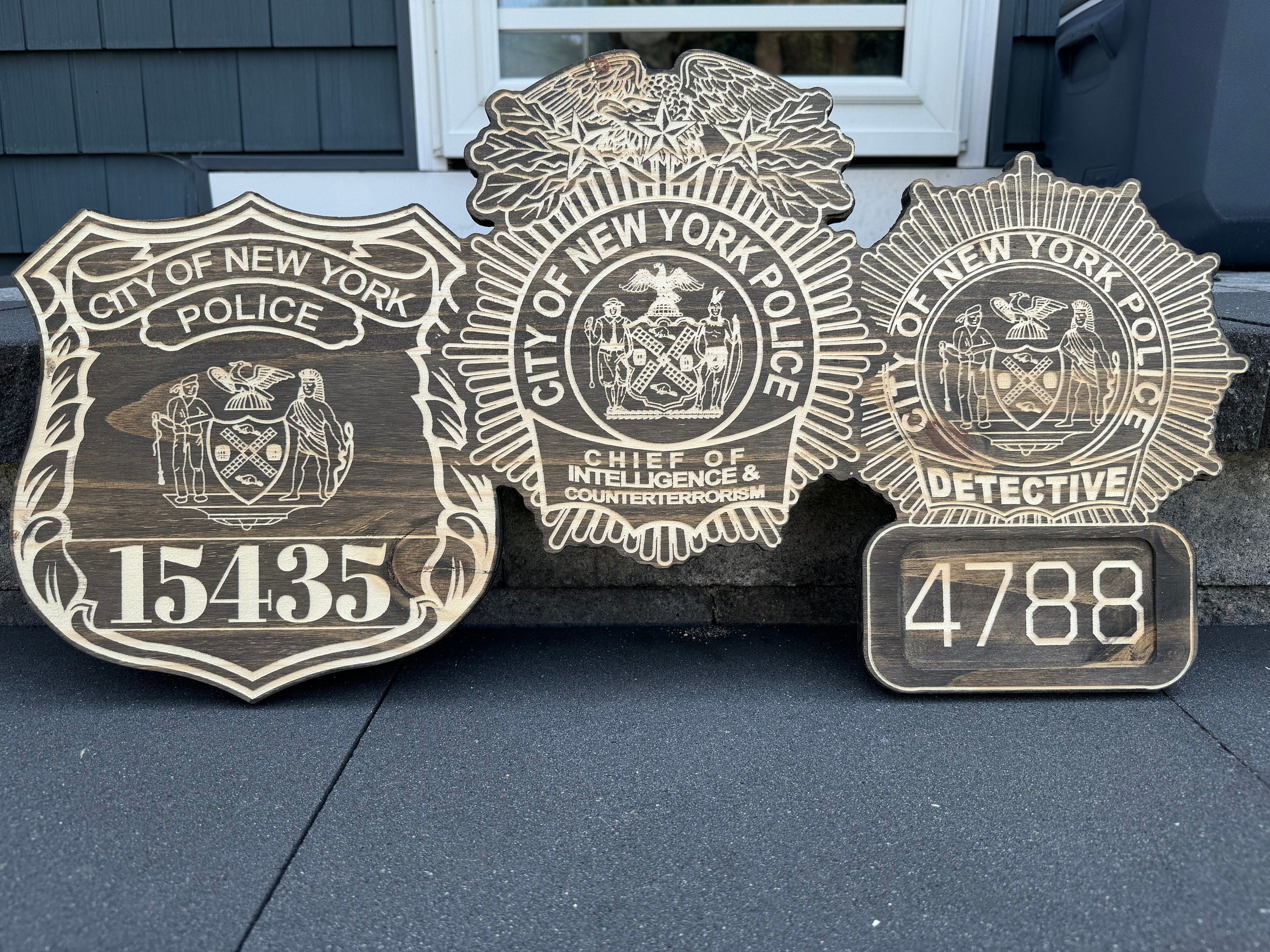 Personalized Wood Engraved NYPD Shield Badge Retirement Promotion Replica Plaque