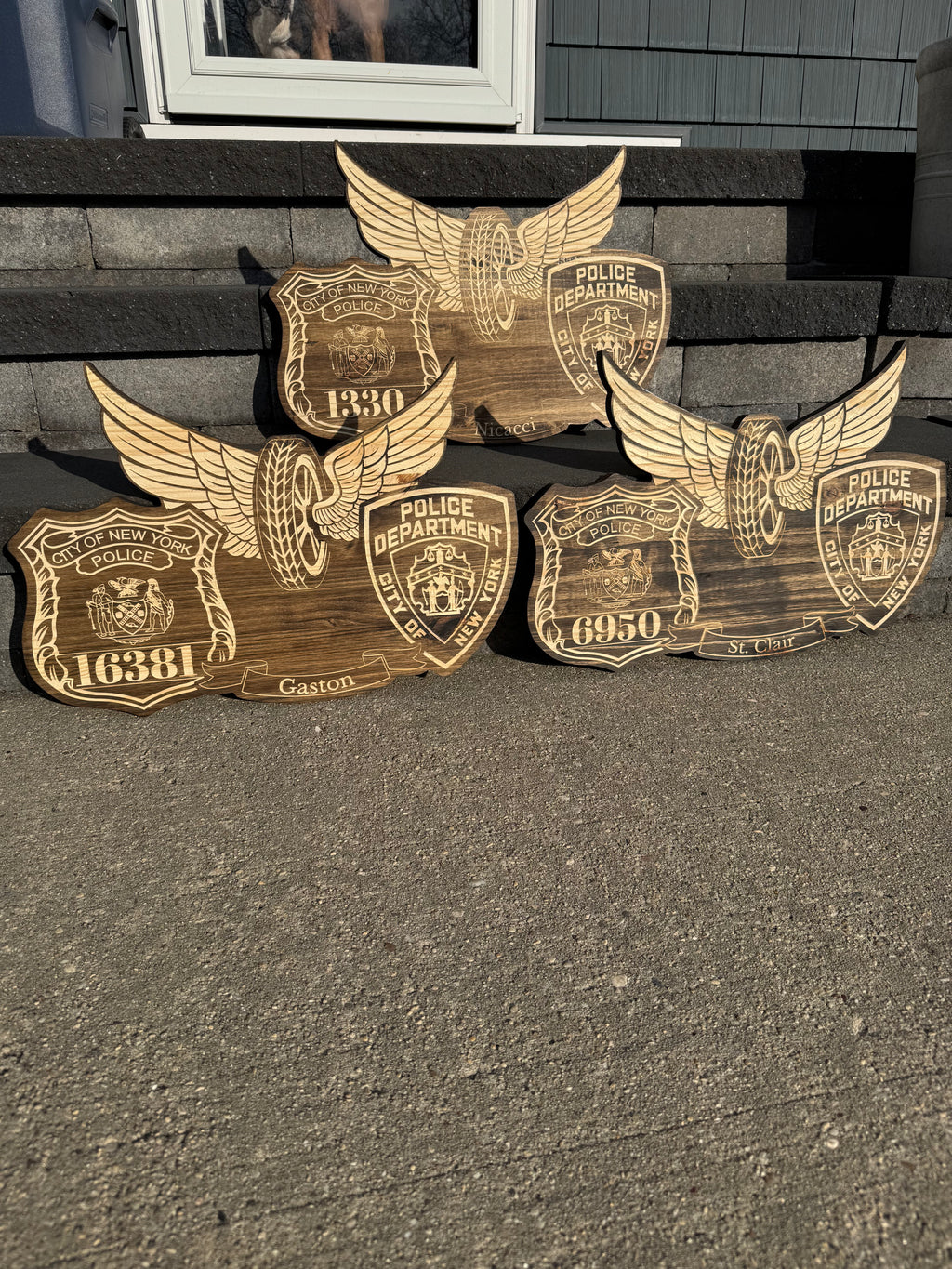 Personalized Wood Engraved Law Enforcement Badge Shield Patch Replica Plaque