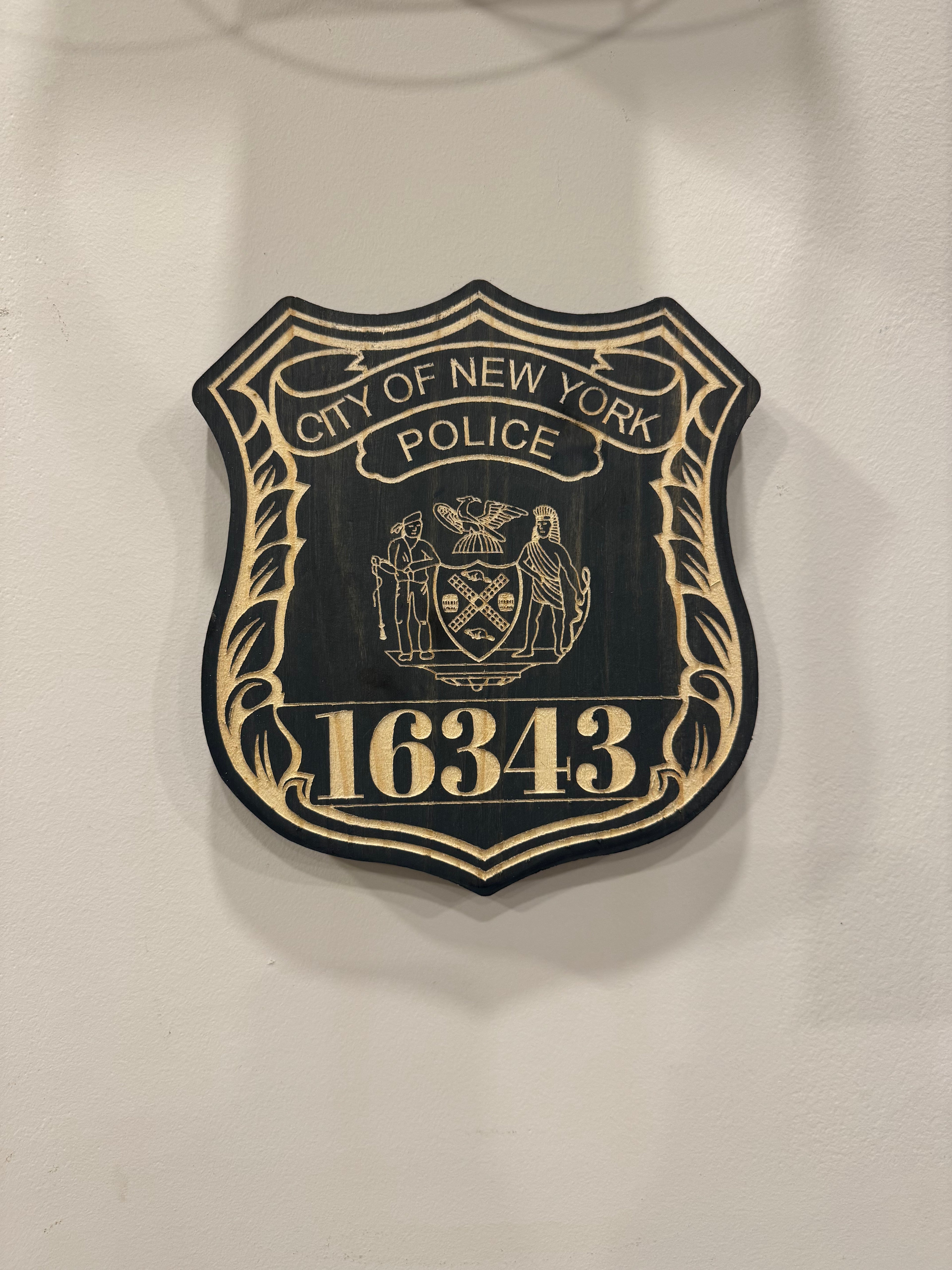 Personalized Wood Engraved Law Enforcement Badge Shield Patch Replica Plaque