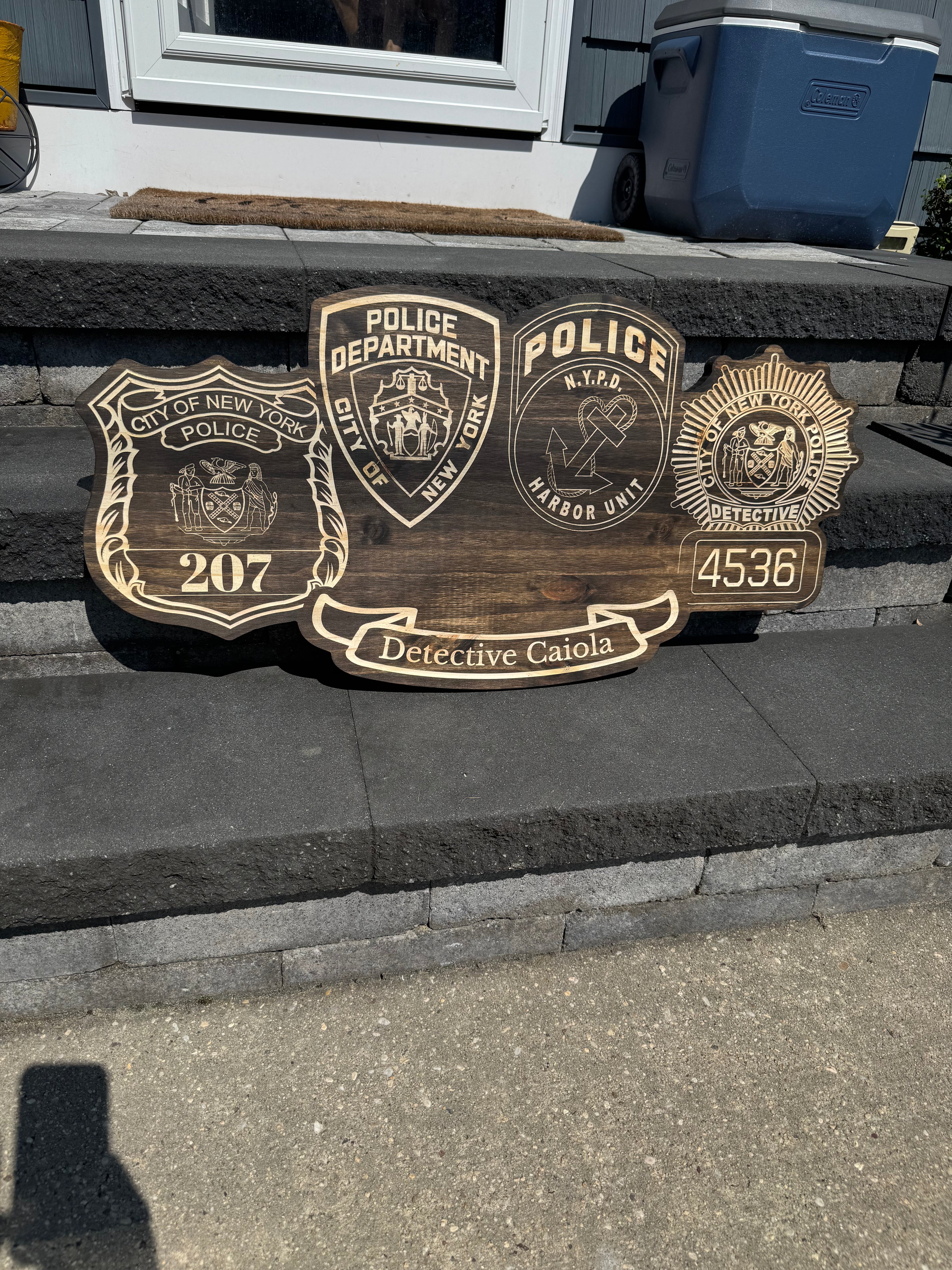 Personalized Wood Engraved Law Enforcement Badge Shield Patch Replica Plaque