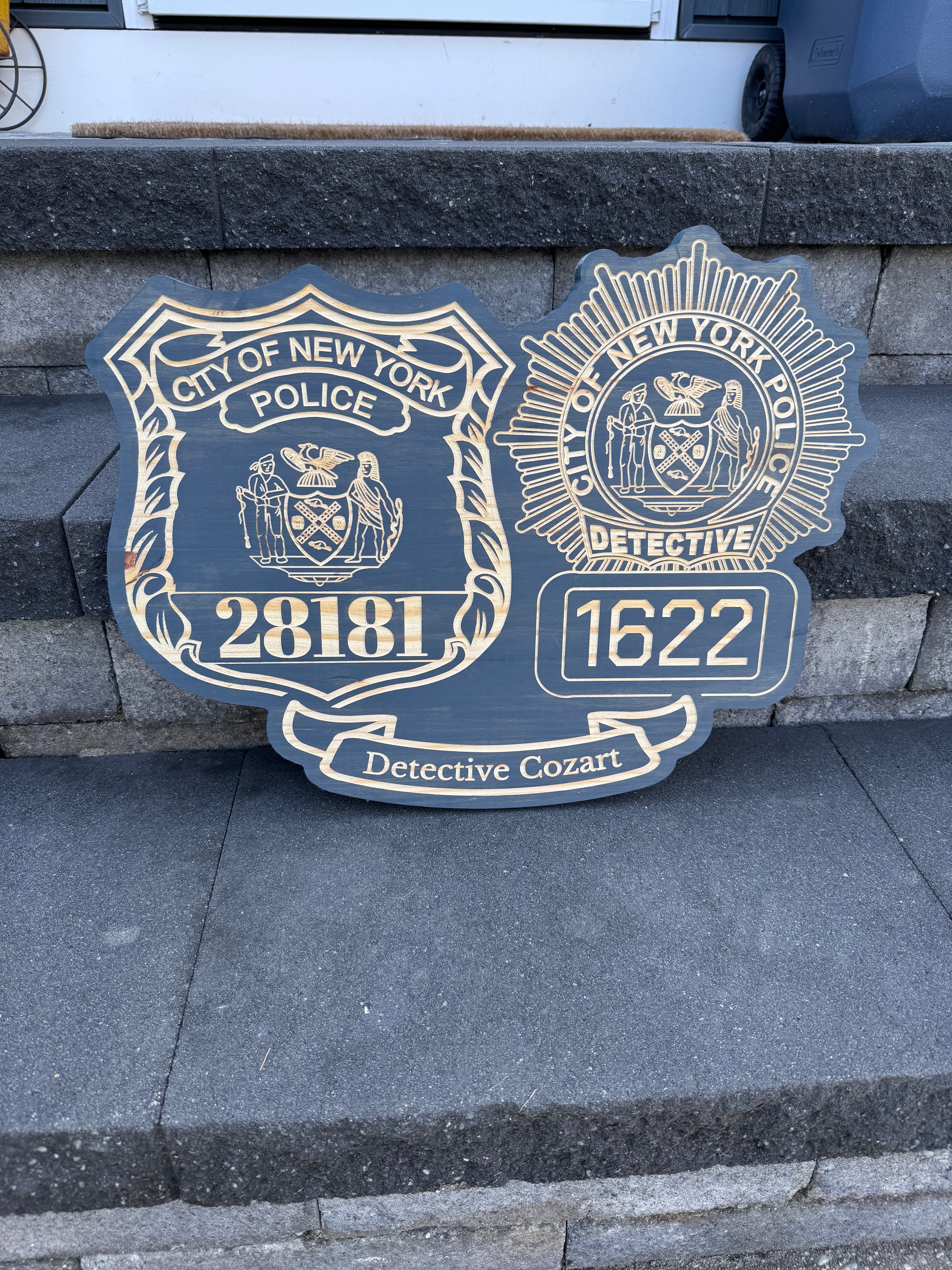 Personalized Wood Engraved Law Enforcement Badge Shield Patch Replica Plaque