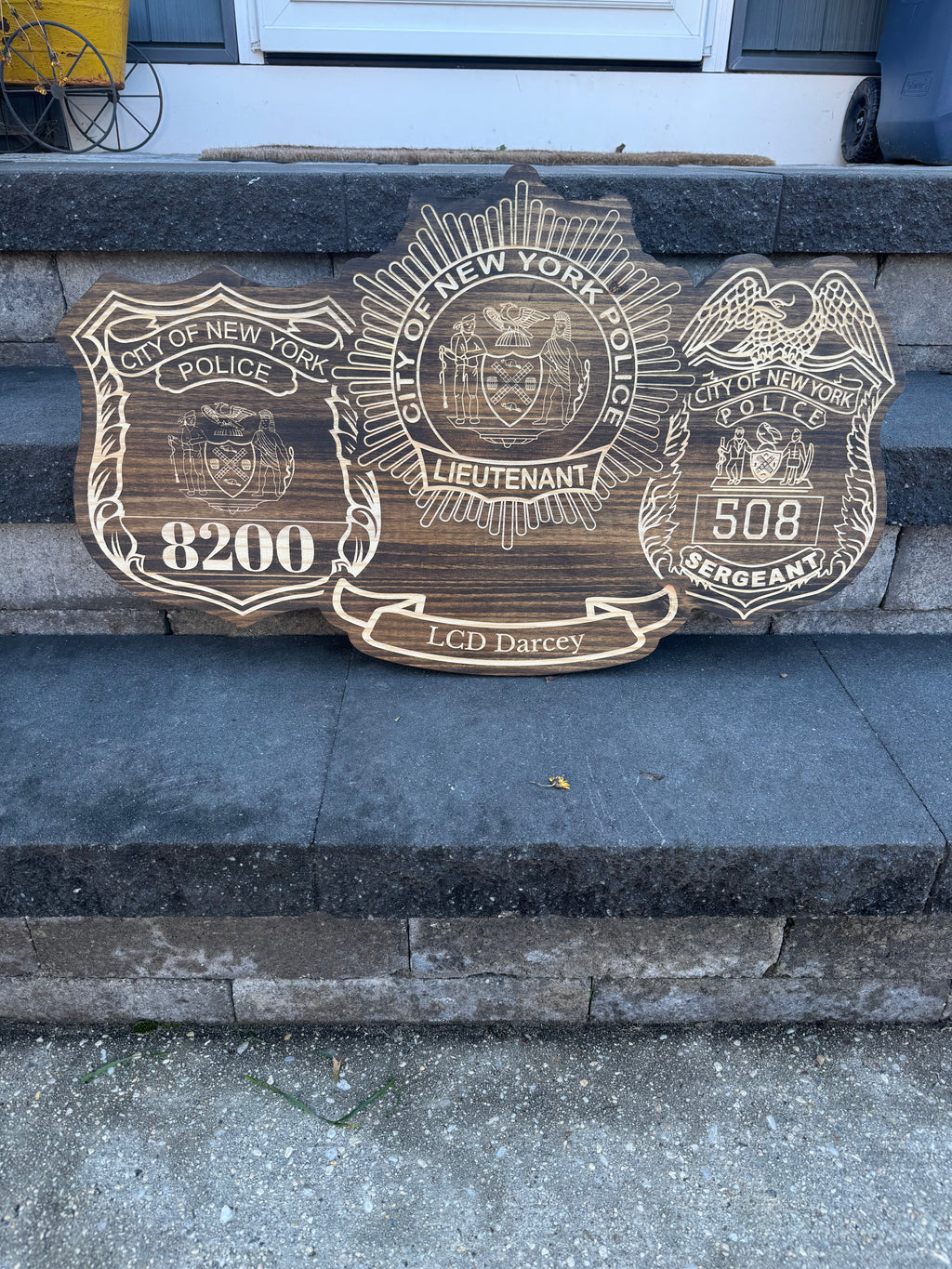 Personalized Wood Engraved Law Enforcement Badge Shield Patch Replica Plaque