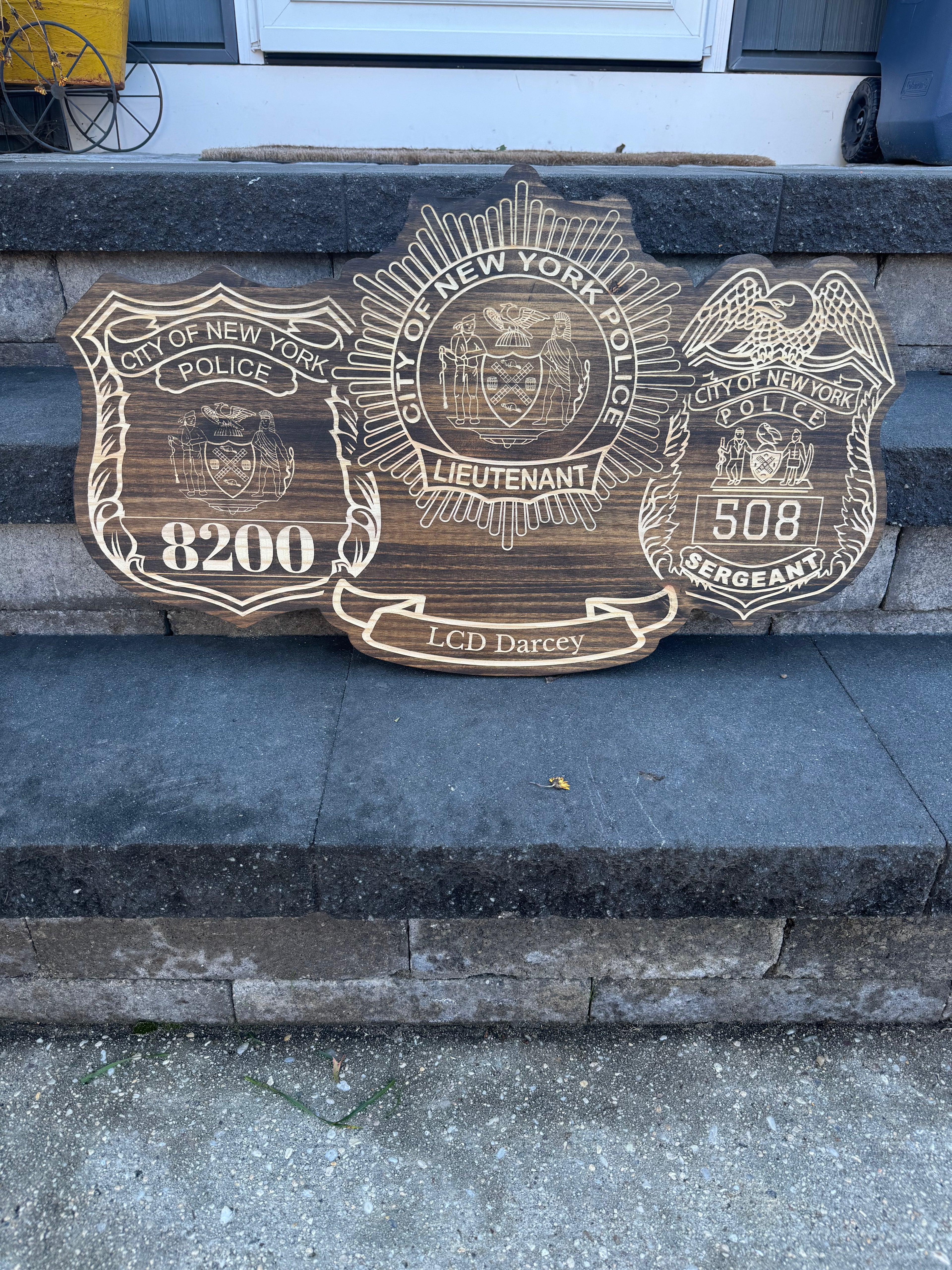 Personalized Wood Engraved Law Enforcement Badge Shield Patch Replica Plaque