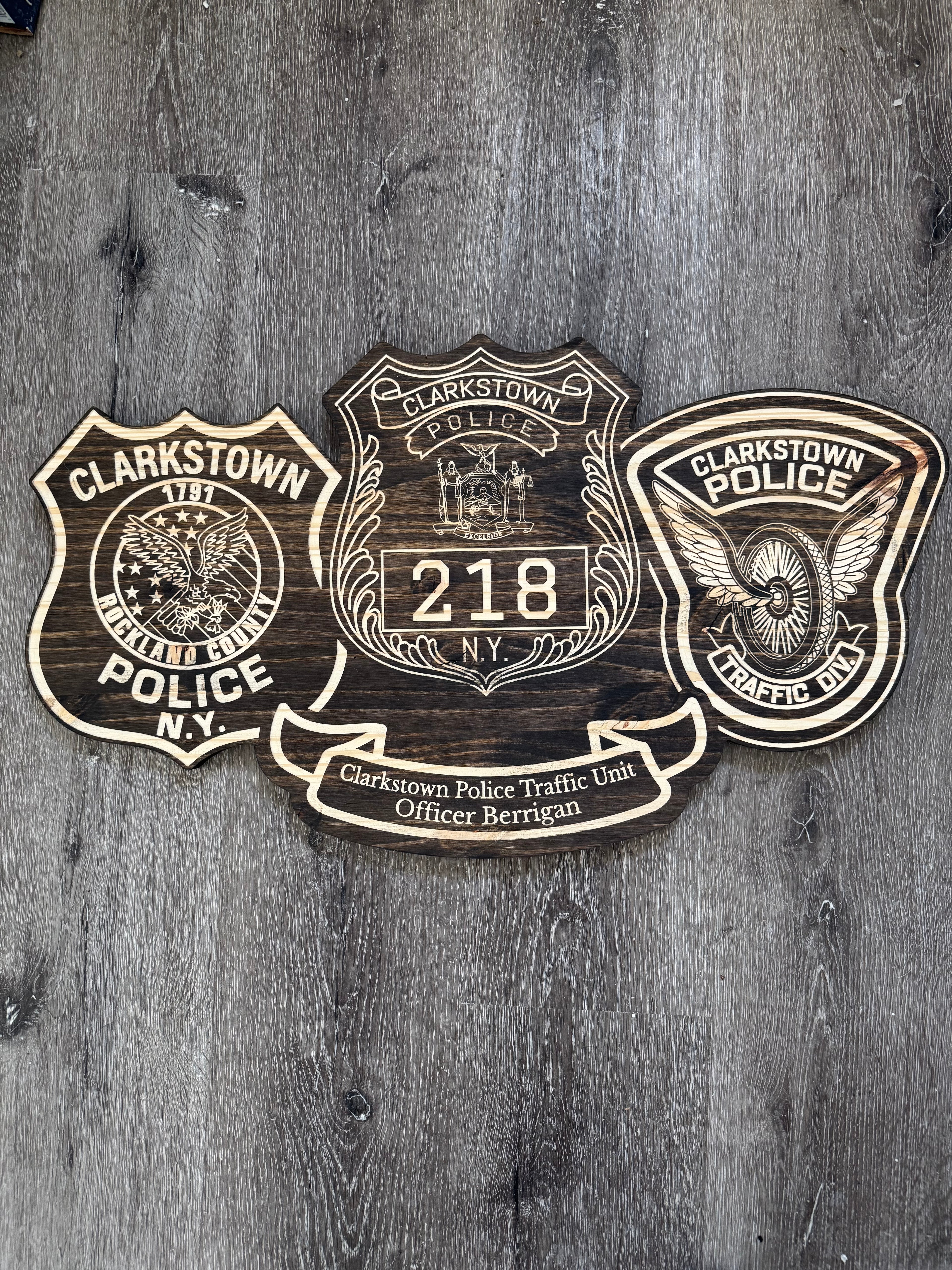 Personalized Wood Engraved Law Enforcement Badge Shield Patch Replica Plaque