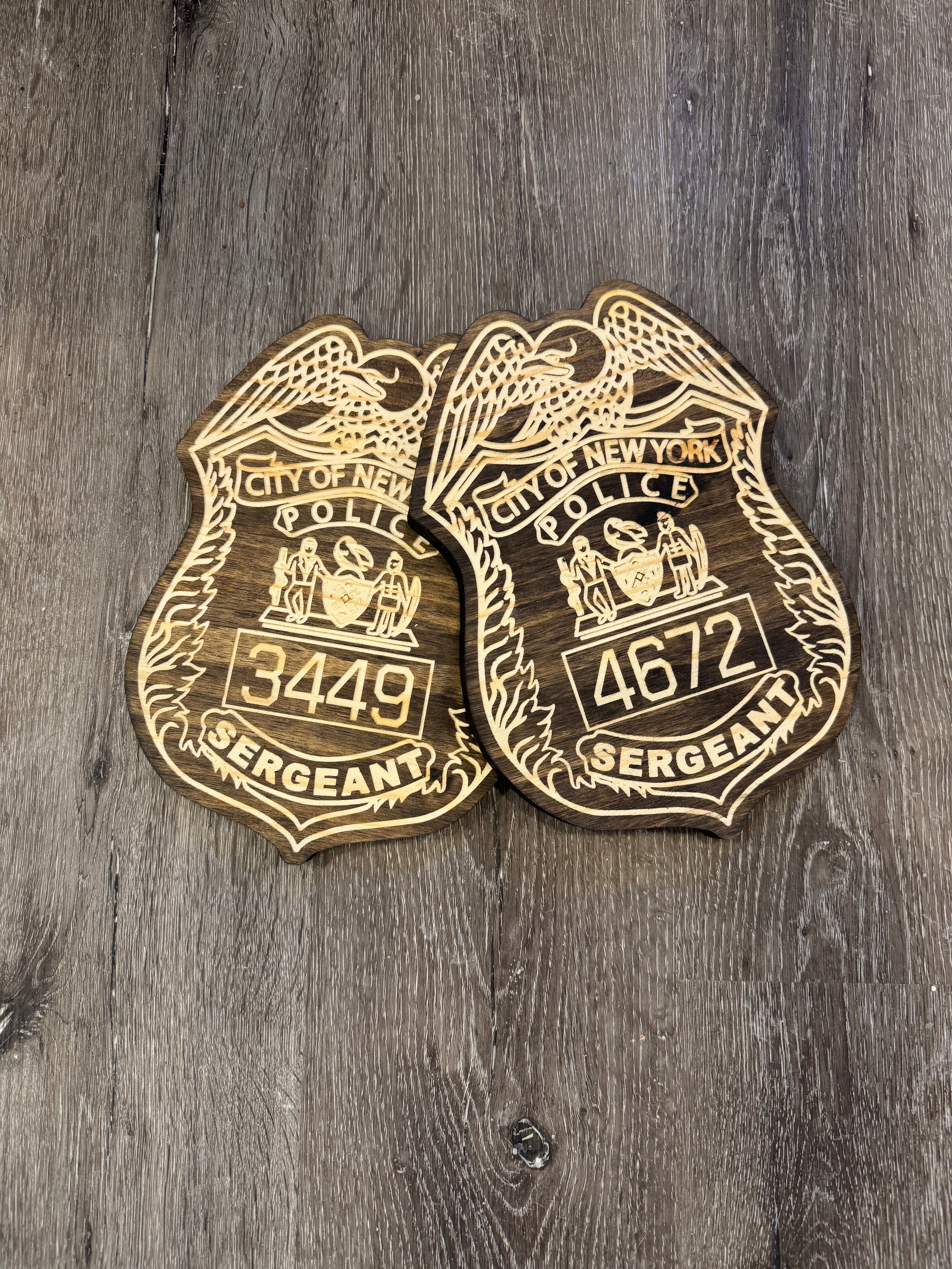 Personalized Wood Engraved Law Enforcement Badge Shield Patch Replica Plaque