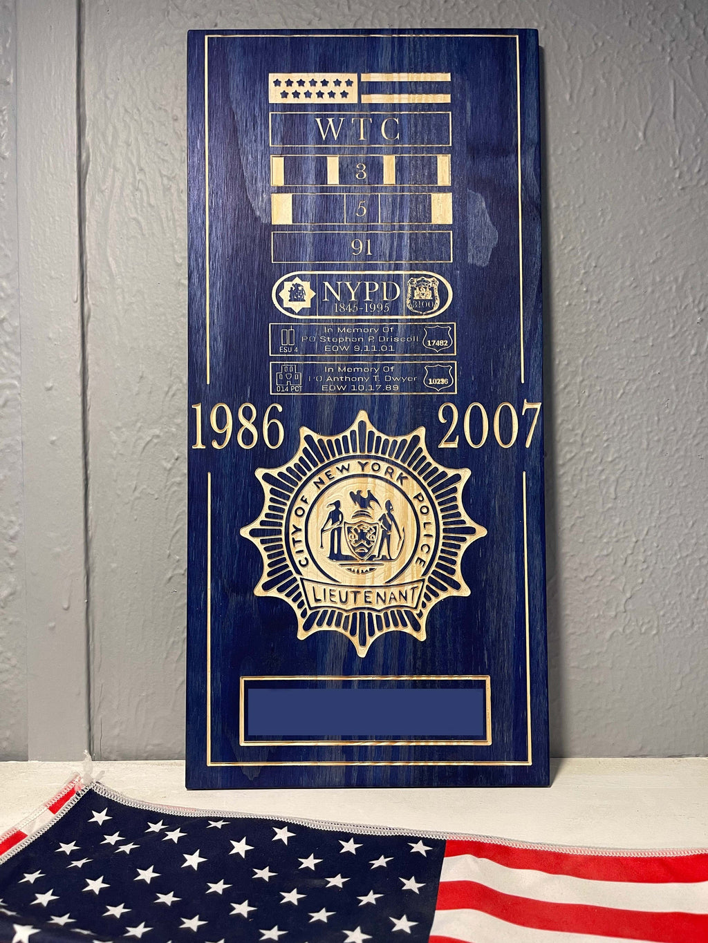 Personalized NYPD, SCPD, NCPD, Any LEO Retirement Plaque Shield Backing Medal Breast Bar Engraving