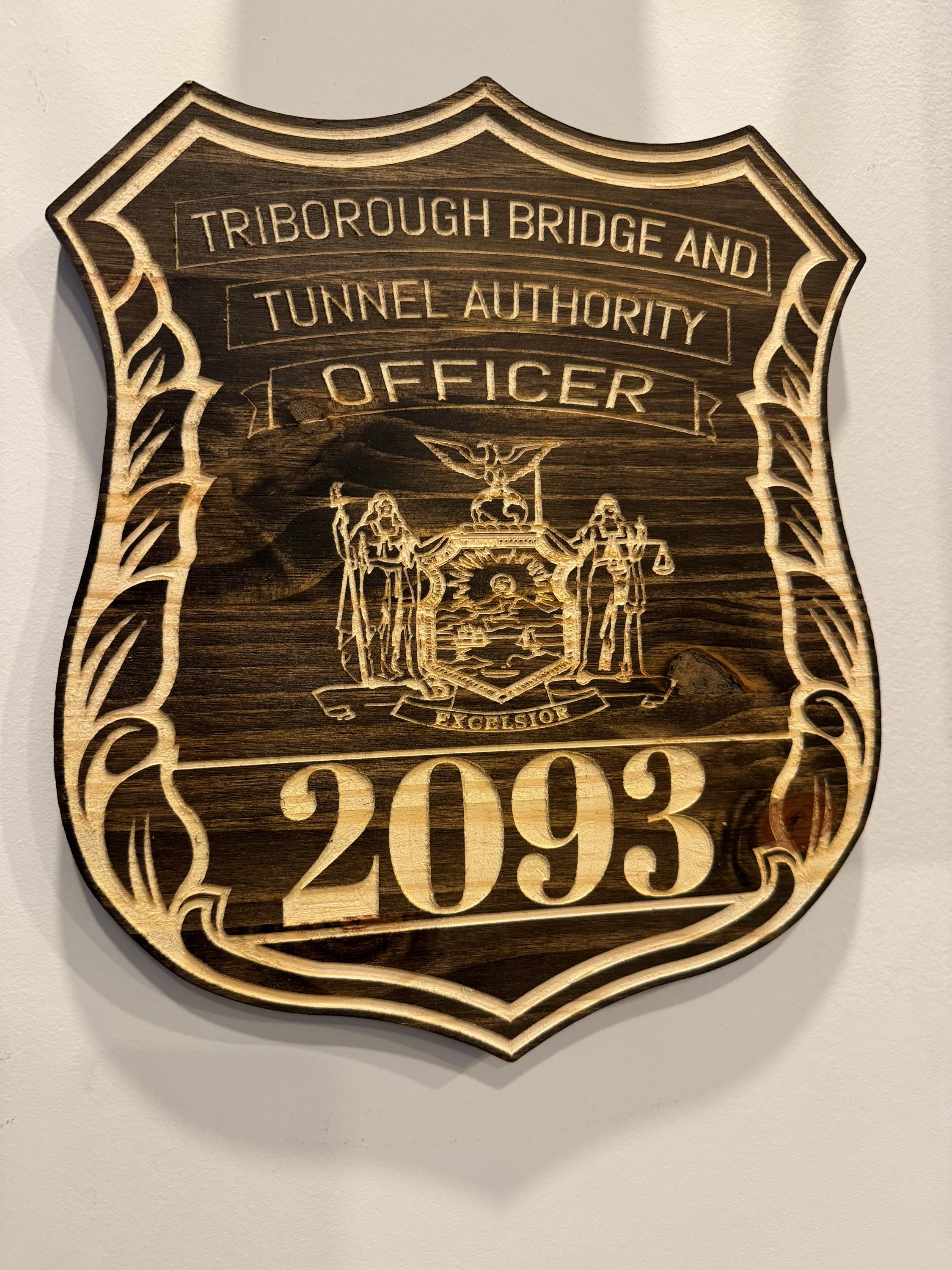 Personalized Wood Engraved Law Enforcement Badge Shield Patch Replica Plaque