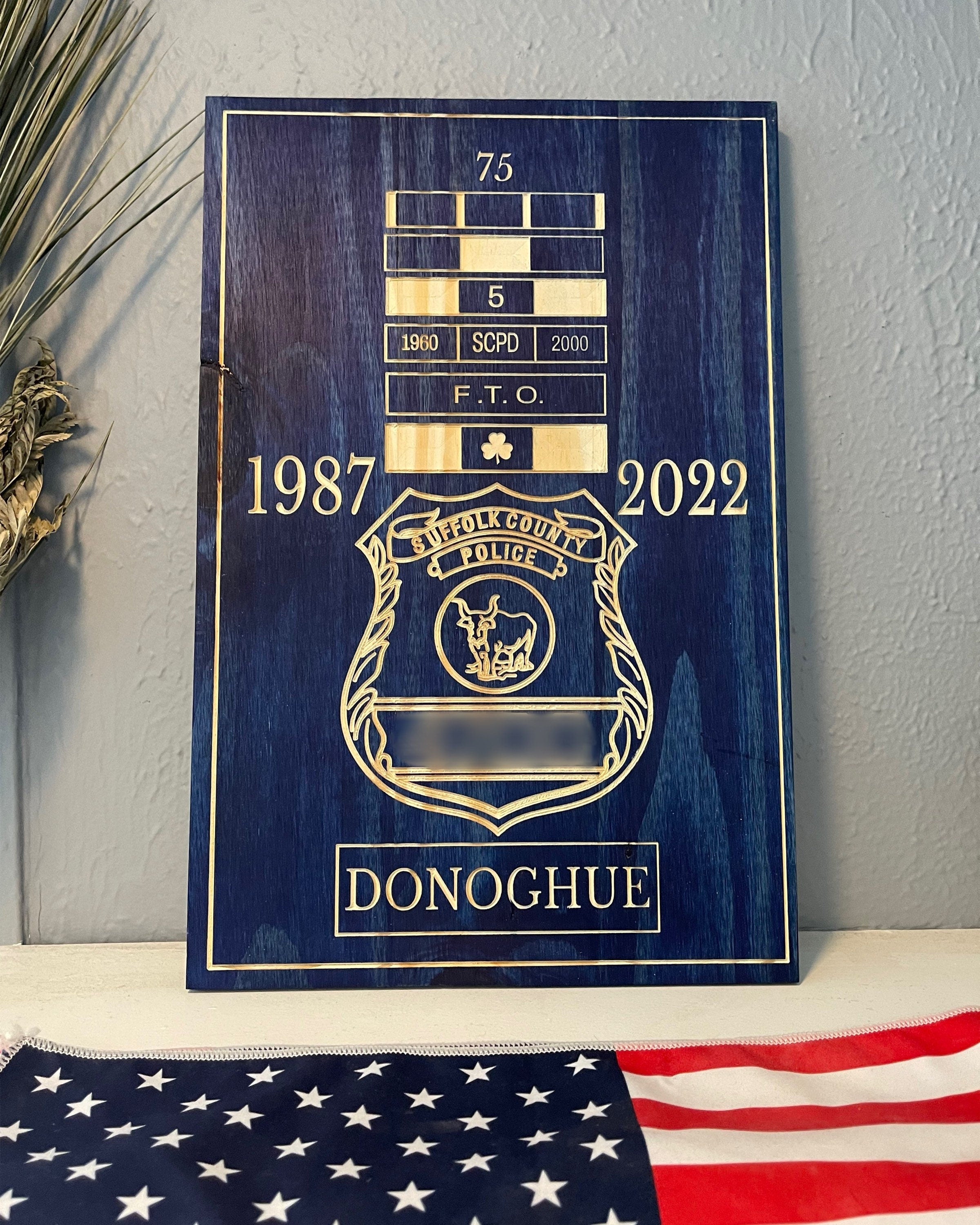 Personalized NYPD, SCPD, NCPD, Any LEO Retirement Plaque Shield Backing Medal Breast Bar Engraving