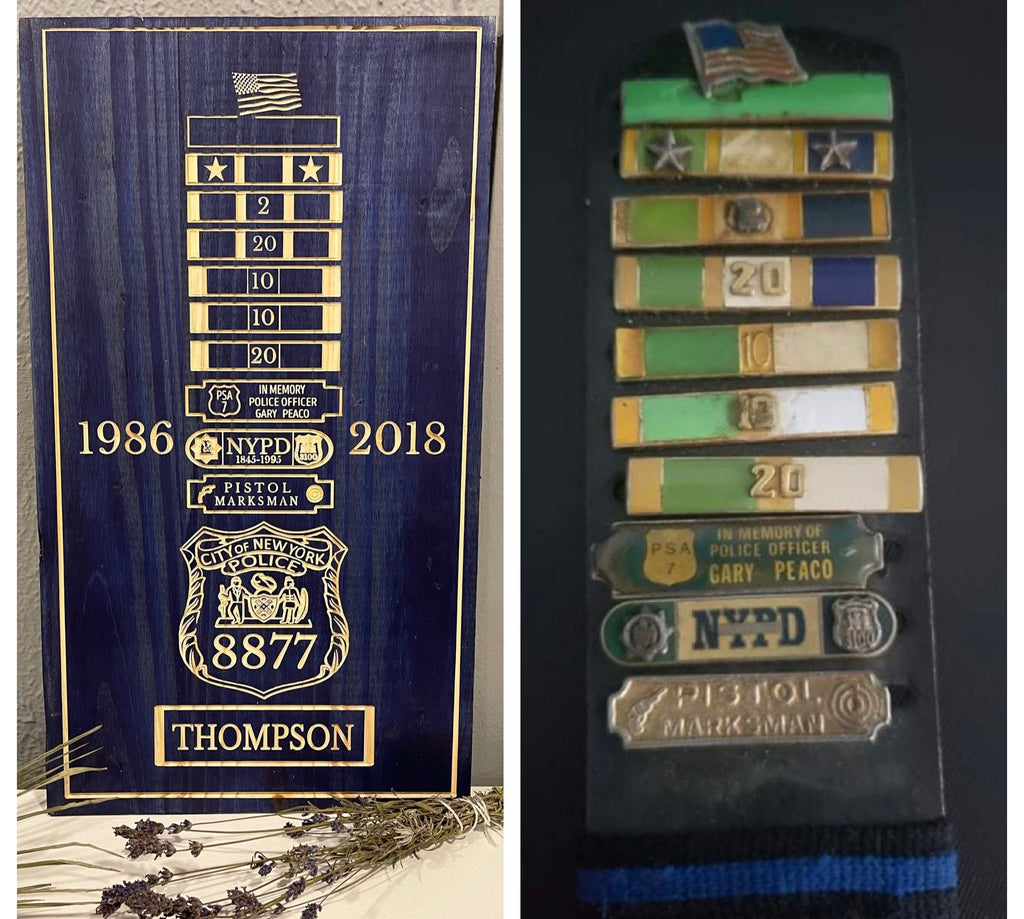 Personalized NYPD, SCPD, NCPD, Any LEO Retirement Plaque Shield Backing Medal Breast Bar Engraving