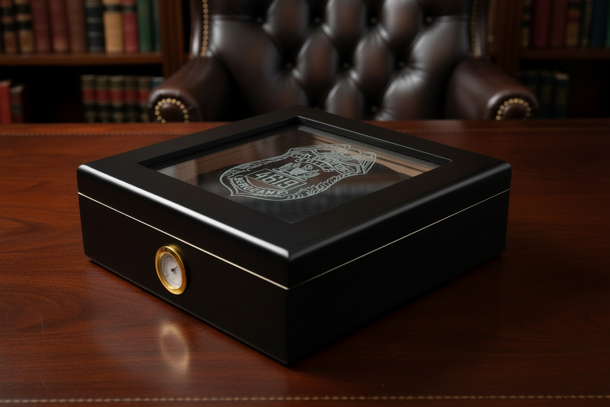 Personalized NYPD LEO Retirement Cigar Box Humidor without side engraving