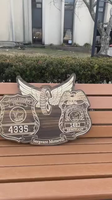 Personalized Wood Engraved Law Enforcement Badge Shield Patch Replica Plaque